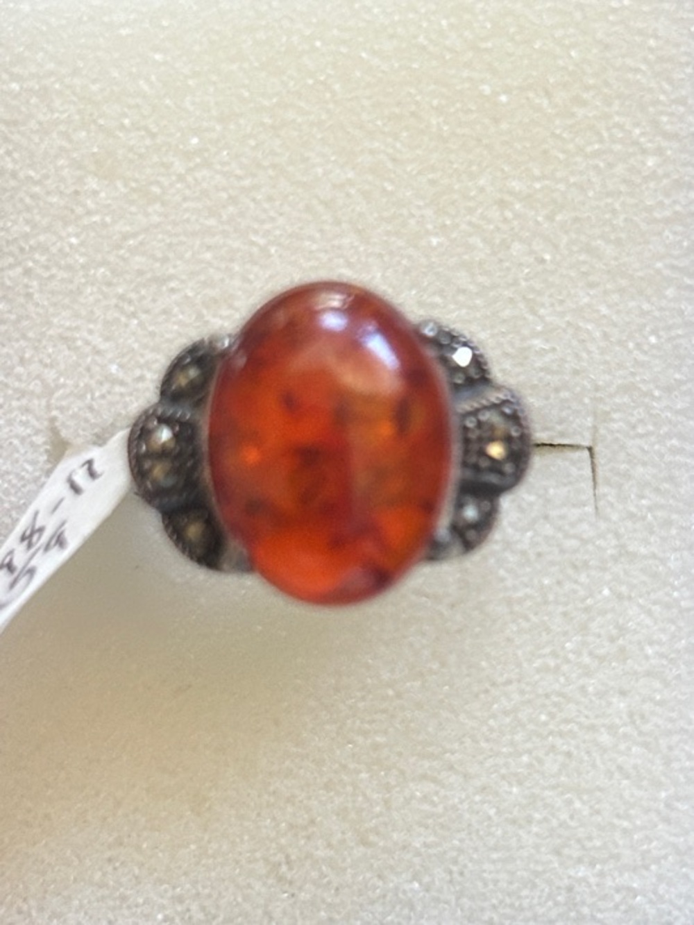 Sterling Baltic Amber Oval Cocktail Ring size 7